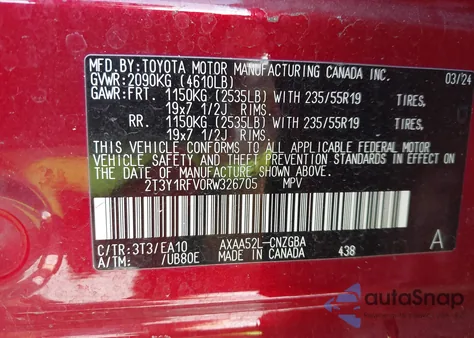 2024 Toyota Rav4 Limited z USA, uszkodzony, nr VIN 2T3Y1RFV0RW326705